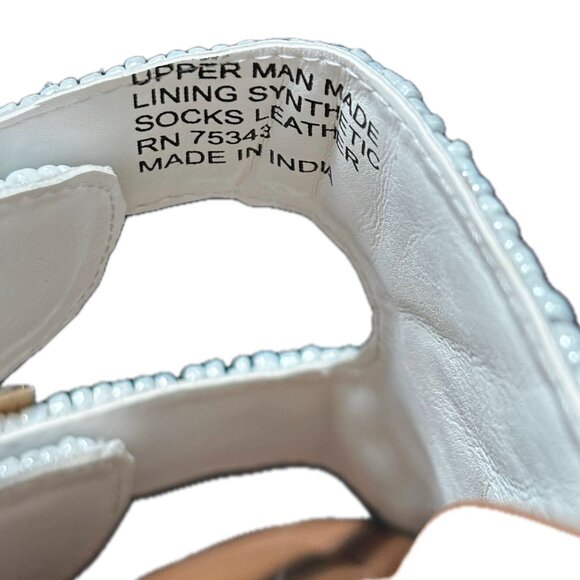 House of Harlow Beaded Flat Sandal Double Buckle White Shimmer Gold Sz 8 NEW - Picture 10 of 10